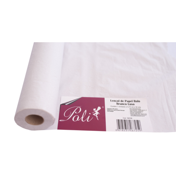 LENÇOL DE PAPEL ROLO 0,70 X 50MT BRANCO LUXO POLI