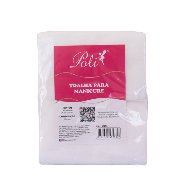 TOALHA VISCOSE MANICURE 45GRS 30CM X 20CM POLI EMB C/100UN POLI