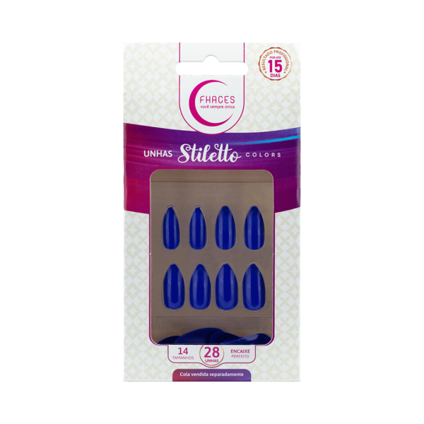 UNHAS FHACES STILETTO COLORS AZUL SAFIRA